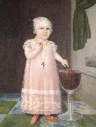 Johnson Joshua Little Girl in Pink with Goblet Filled with Strawberries:A Portrait USA oil painting artist